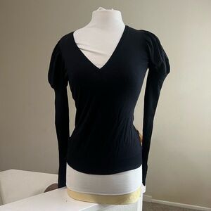 ETRO Italy WOOL BLACK V NECK JUMPER SWEATER EXAGGERATED SLEEVE CLOSET CAPSULE 42